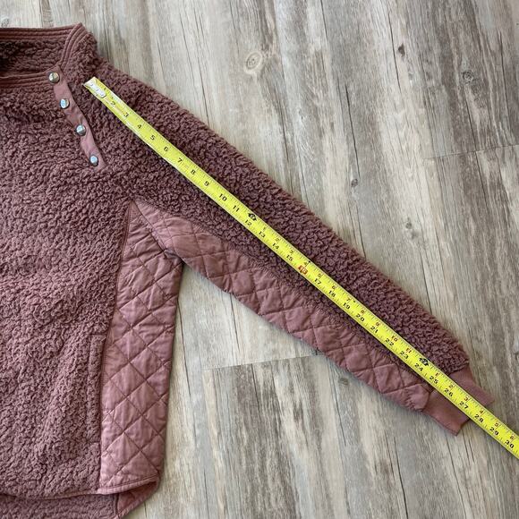 Abercrombie & Fitch Women Sherpa Fleece Pullover Small Brown Quilted Snap Neck - Picture 6 of 8